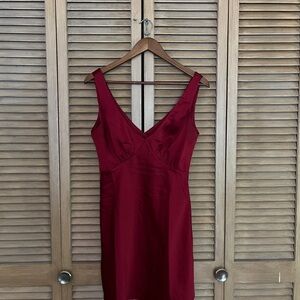 Satin V-Neck Ruched Mini Dress in Burgundy